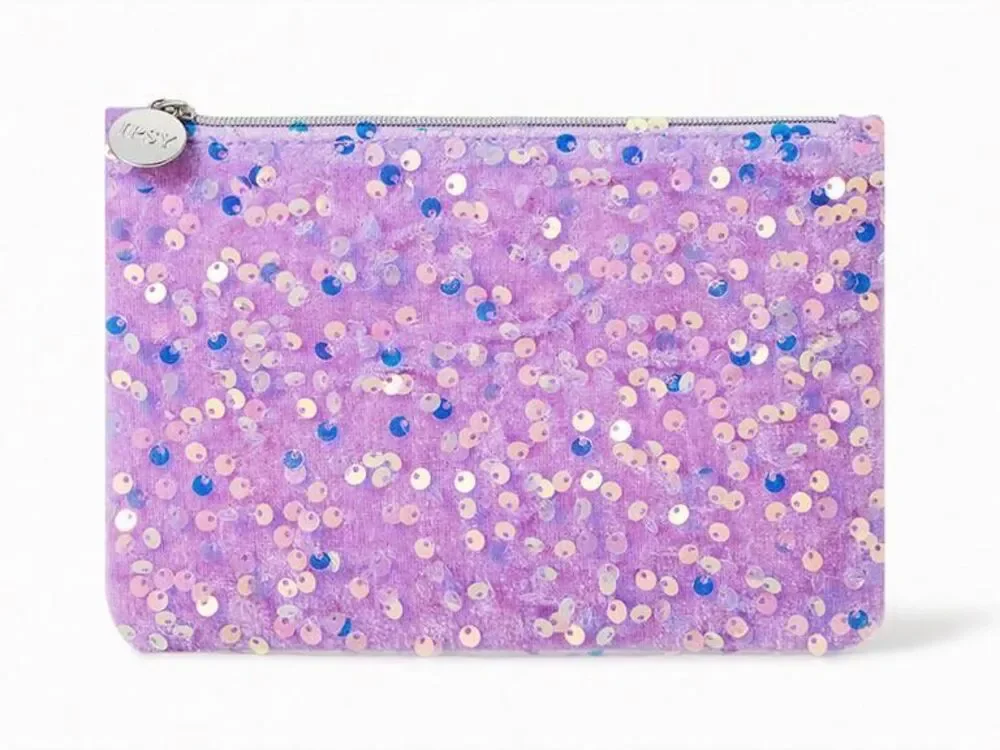 New Ipsy Glam Bag All That Glitters Purple Sequin Makeup Accessory Bag